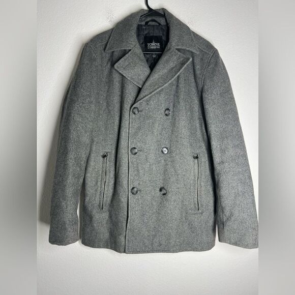 Towne By London Fog Men’s Wool Blend Coat Gray 2 Zip Packets Size S Lined - Picture 1 of 11